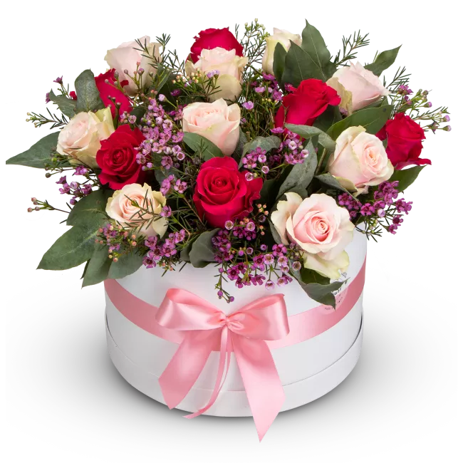 Box of pink roses